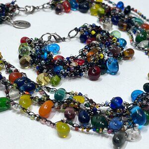 ZAD Colorful Multi-Strand Glass Bead Choker Necklace & Bracelet Set